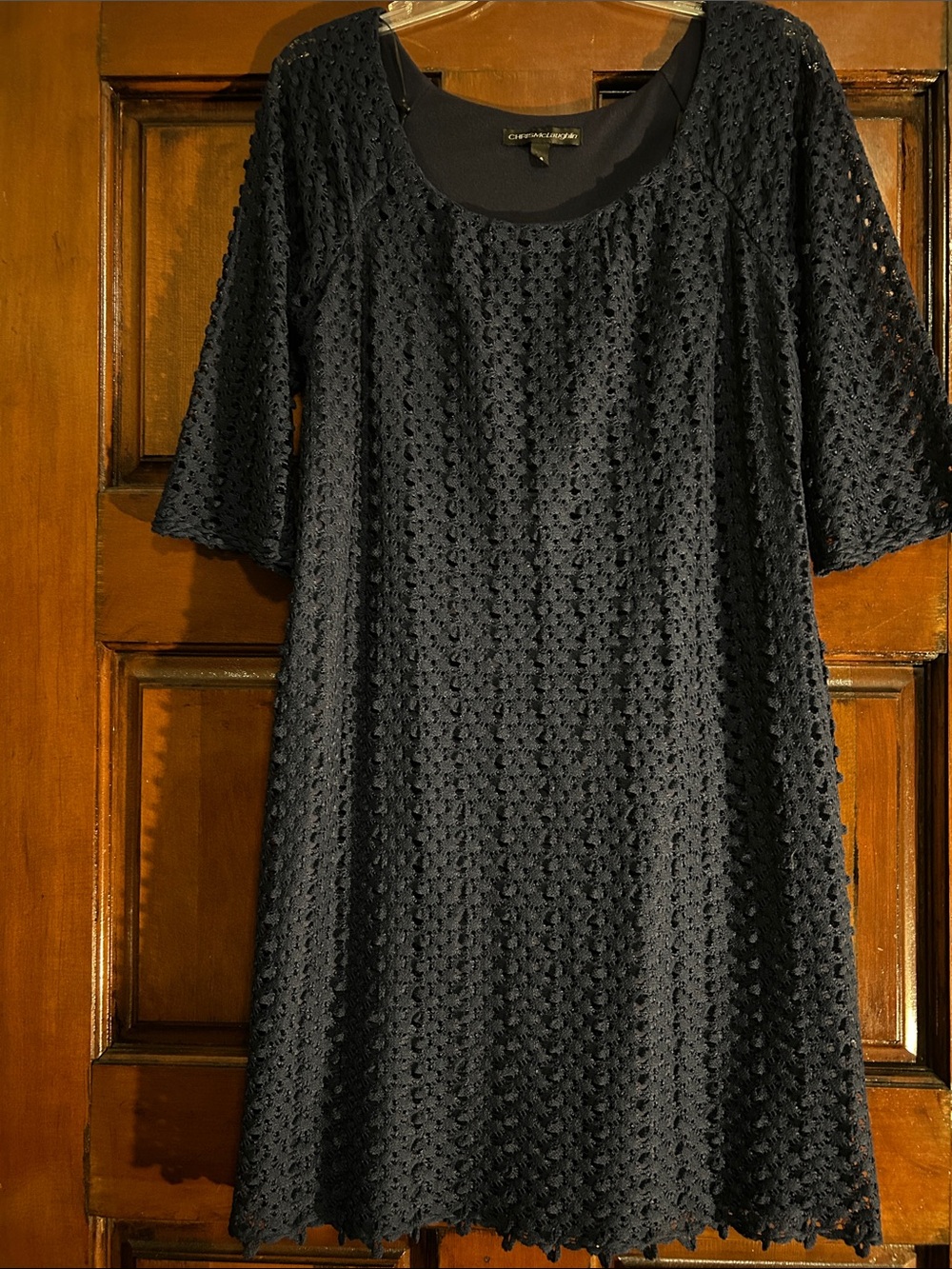 Charming Navy Textured Scoop Neck Dress